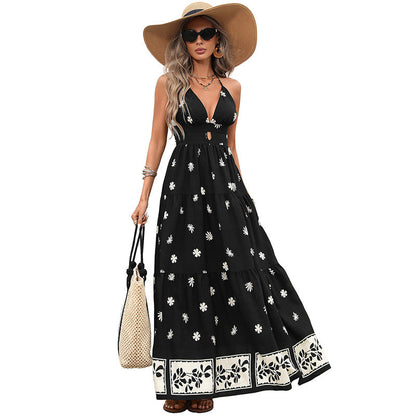 Damen Maxikleid Blumendruck V-Ausschnitt Eveloria