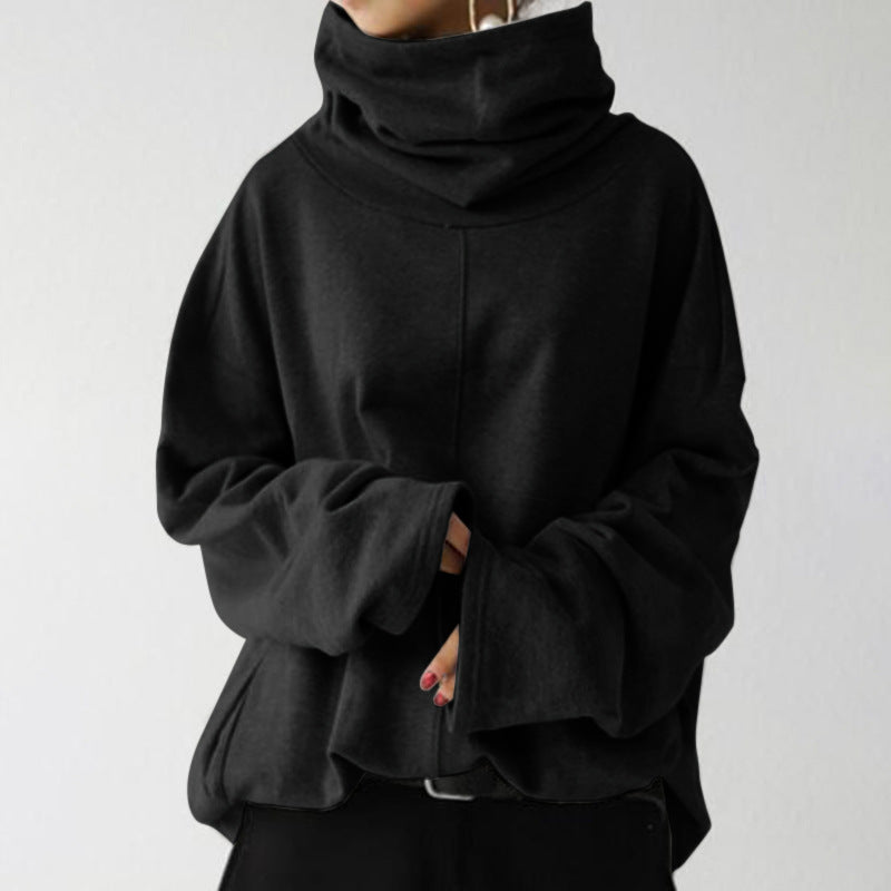 Damen Oversize Sweatshirt Hochkragen Warm Grau