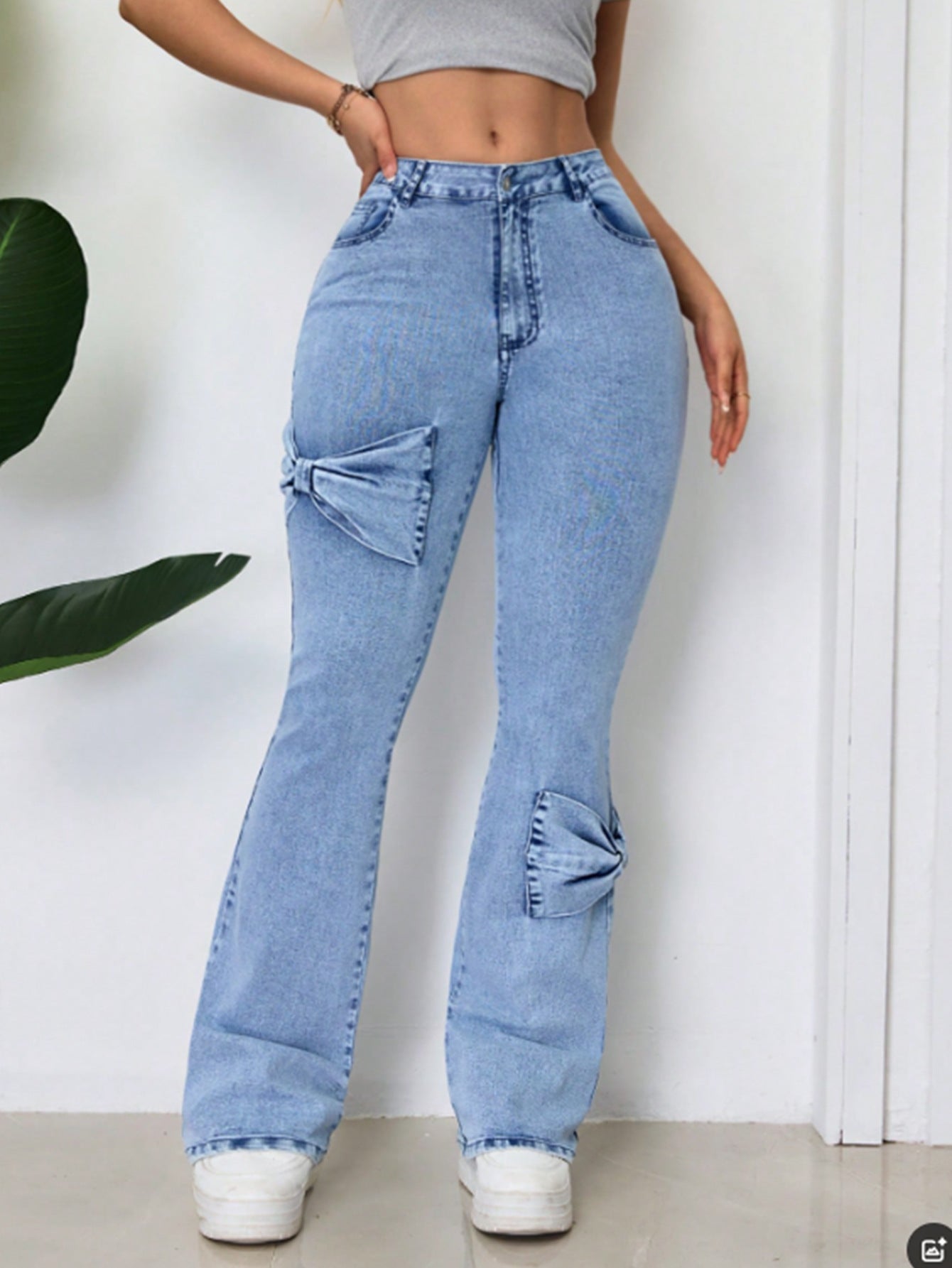 Damen Jeans Ausgestellt Dekorative Schleifen Eveloria