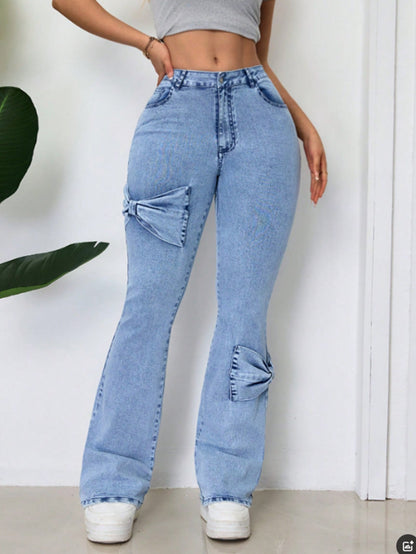 Damen Jeans Ausgestellt Dekorative Schleifen Eveloria