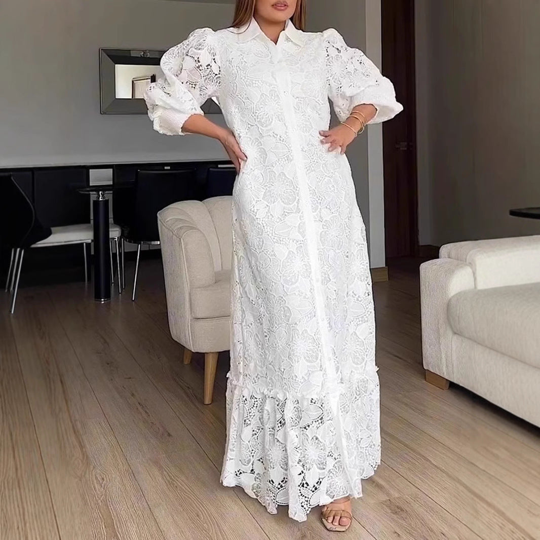 Damen Spitzenmaxikleid mit Voluminösen Ärmeln Eveloria - Eveloria