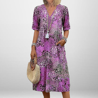 Damen Tunika-Kleid Muster V-Ausschnitt Eveloria
