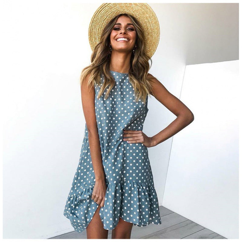 Damen A-Linien Kleid mit Rüschensaum und Punkten Sommerlich Eveloria