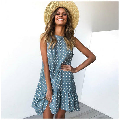 Damen A-Linien Kleid mit Rüschensaum und Punkten Sommerlich Eveloria