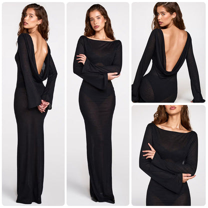 Damen Maxikleid Langärmlig Transparent Figurbetont Eveloria - Eveloria
