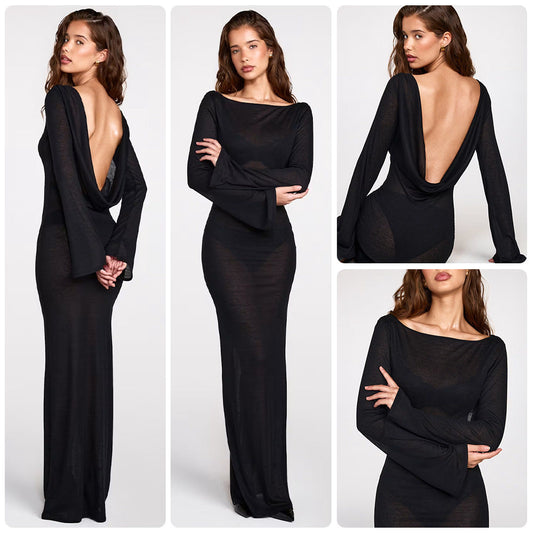 Damen Maxikleid Langärmlig Transparent Figurbetont Eveloria - Eveloria