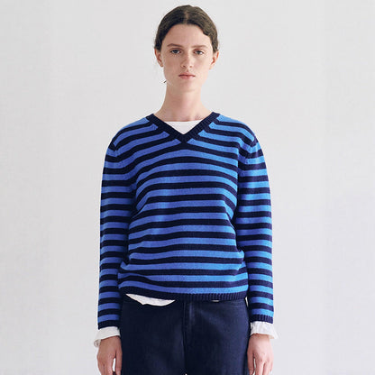 Damen Pullover V-Ausschnitt Streifenmuster Eveloria - Eveloria