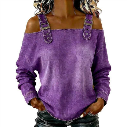 Damen Sweatshirt Lässig Dekorative Schulterdetails Grau Eveloria