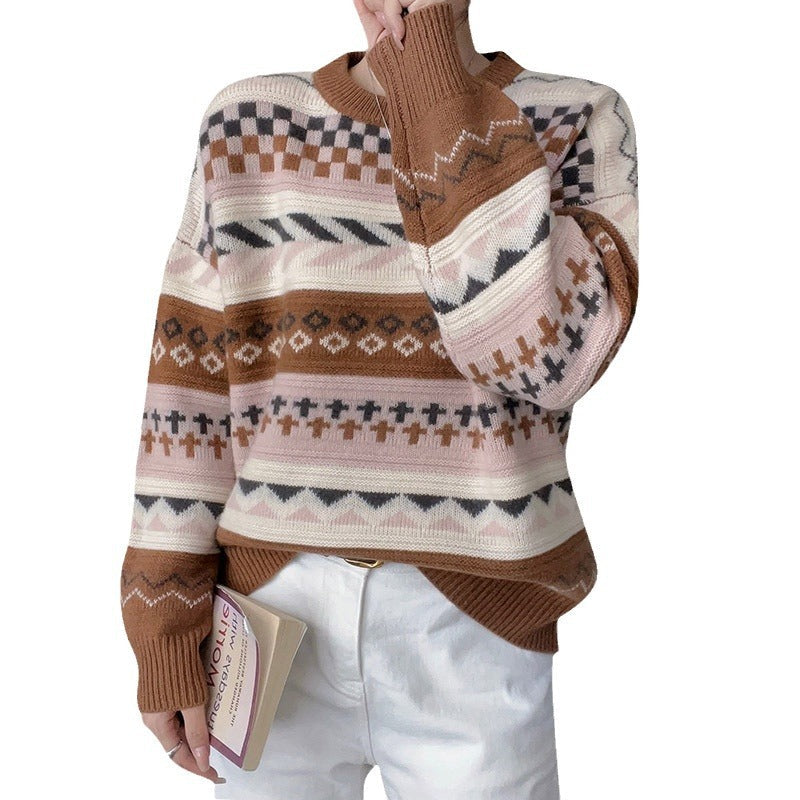 Damen Strickpullover Musterdesign Kaschmir Braun