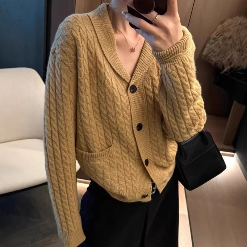 Damen Strickjacke Doppelkragen Praktische Taschen Eveloria - Eveloria