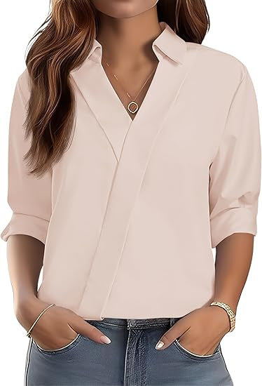 Damen Bluse V-Ausschnitt Strukturiertes Design Eveloria