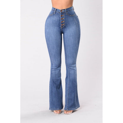 Damen Highwaist Flared Jeans mit Knöpfen Eveloria