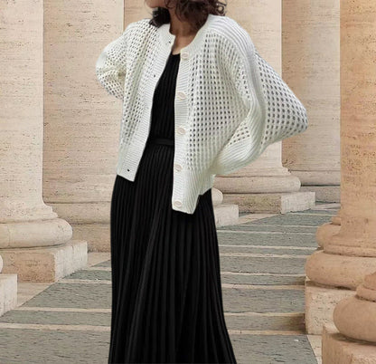 Damen Strickcardigan Luftig Einzigartige Maschenstruktur Beige