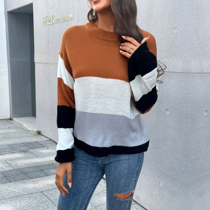 Damen Strickpullover Farbblock-Design Eveloria