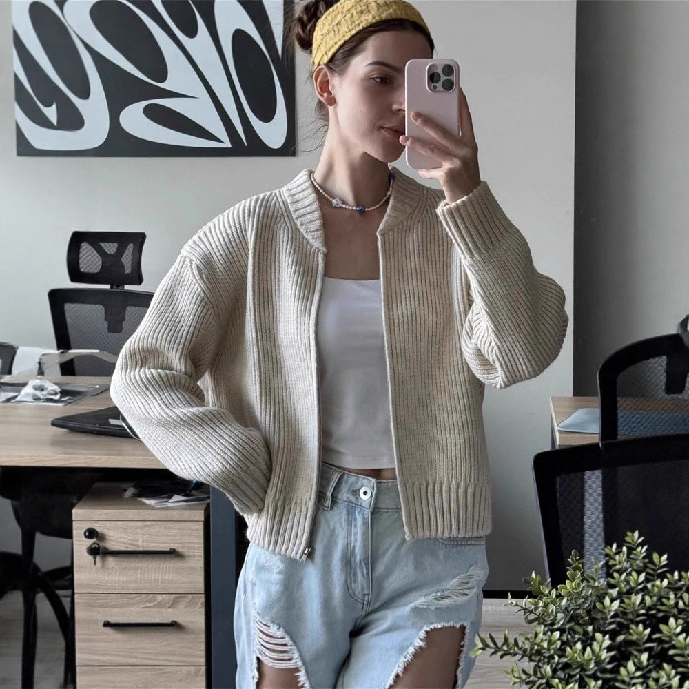 Damen Strickpullover Lässig Reißverschluss Eveloria
