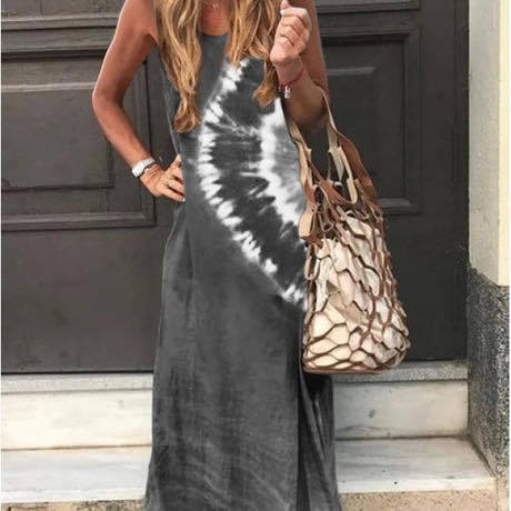 Damen Maxikleid Tie-Dye-Design Leicht Blau