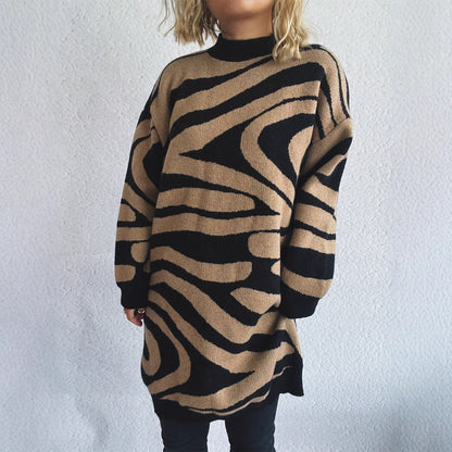 Damen Oversized Strickpullover Zebramuster Eveloria