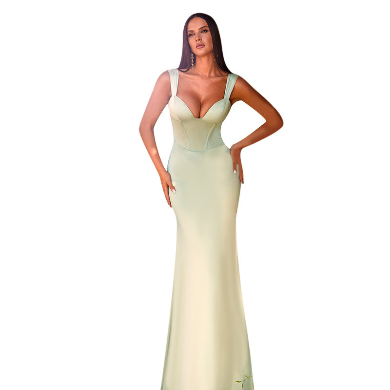 Damen Maxikleid tiefes V mit Taillierung Eveloria