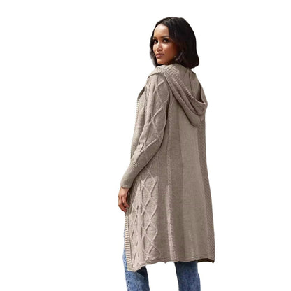 Damen Strickjacke mit Kapuze Zopfmuster Eveloria