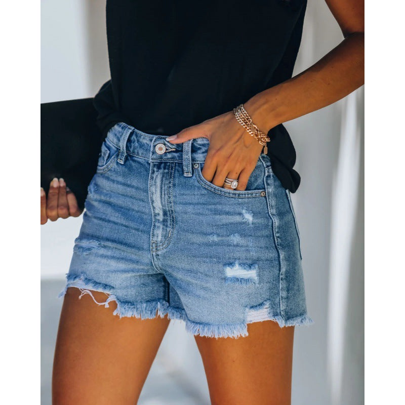 Damen Highwaist Jeansshorts Destroyed mit Fransen