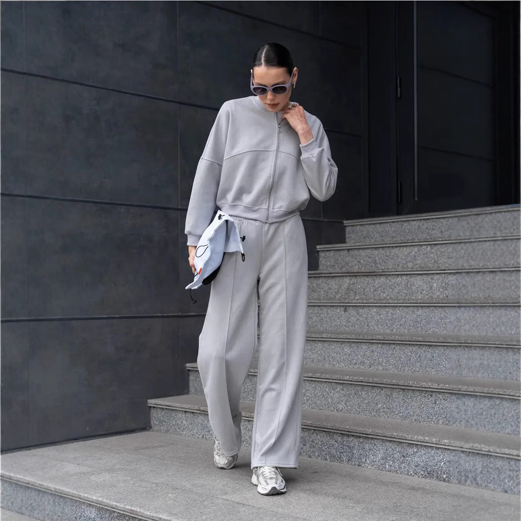 Damen Freizeitanzug-Set Cropped Oberteil Weites Hosenbein