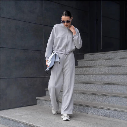 Damen Freizeitanzug-Set Cropped Oberteil Weites Hosenbein