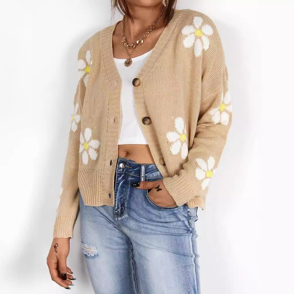 Damen Strickjacke Florale Applikationen Eveloria - Eveloria