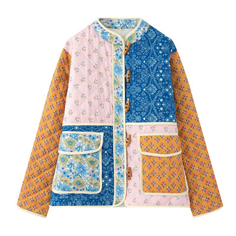 Eveloria Damen Patchwork-Jacke Gefüttert Praktische Taschen