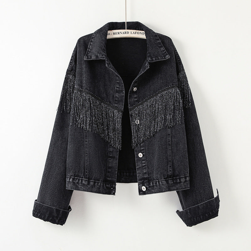 Damen Jeansjacke Fransen Design Eveloria
