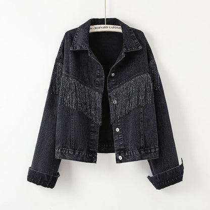 Damen Jeansjacke Fransen Design Eveloria