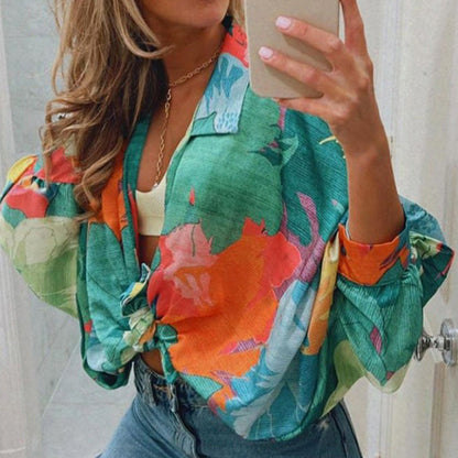 Damen Blusenjacke Übergröße Floralmuster Eveloria
