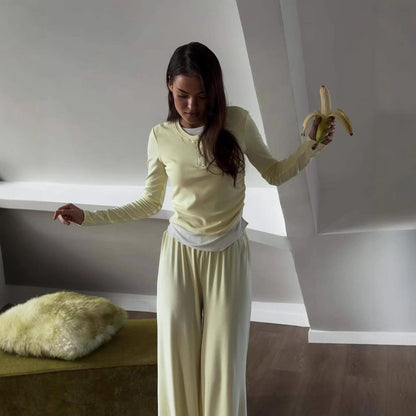 Damen Zwei-teiliges Outfit mit Kragen und weiten Hosen