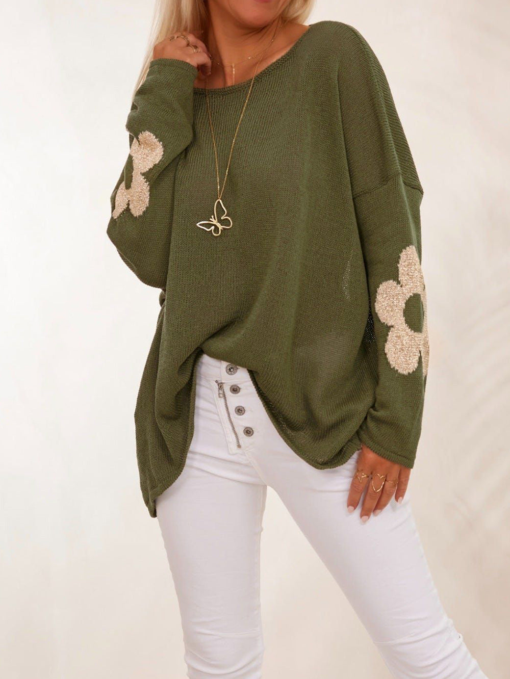 Damen Strickpullover Floral Eveloria