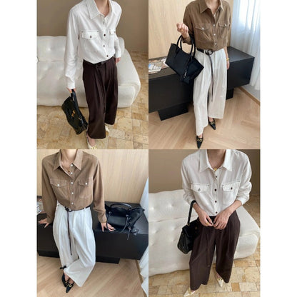 Damen Overshirt Bluse aus Baumwolle mit Brusttaschen und Eleganz