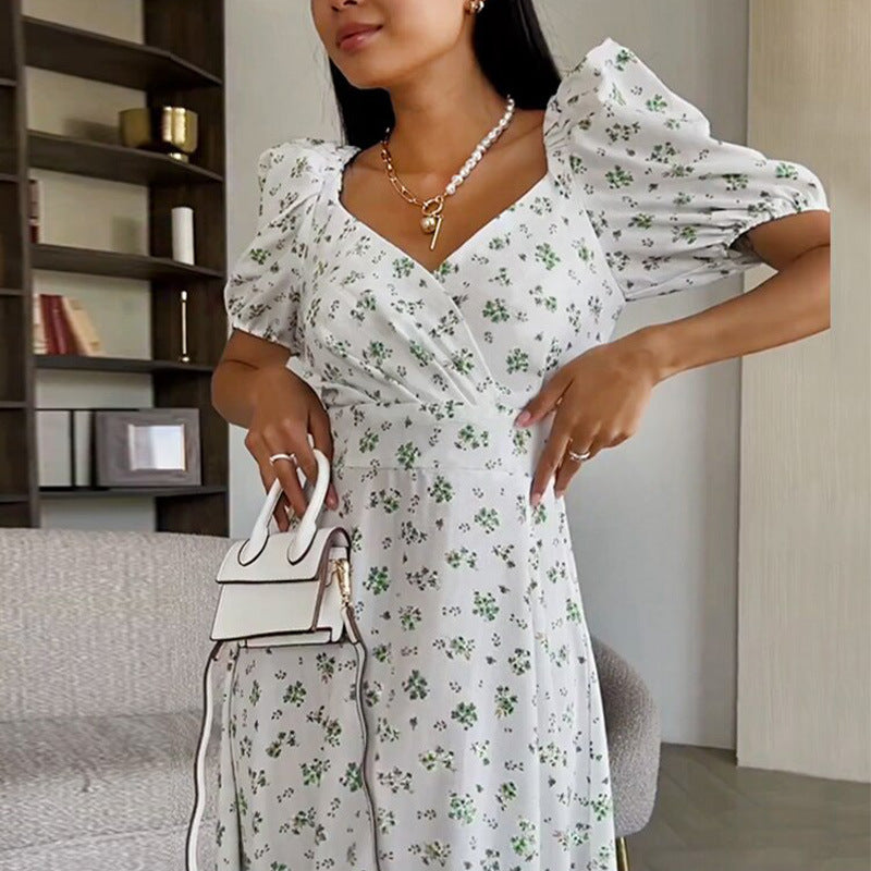 Damen Maxikleid Blumenmuster Voluminöse Ärmel Eveloria