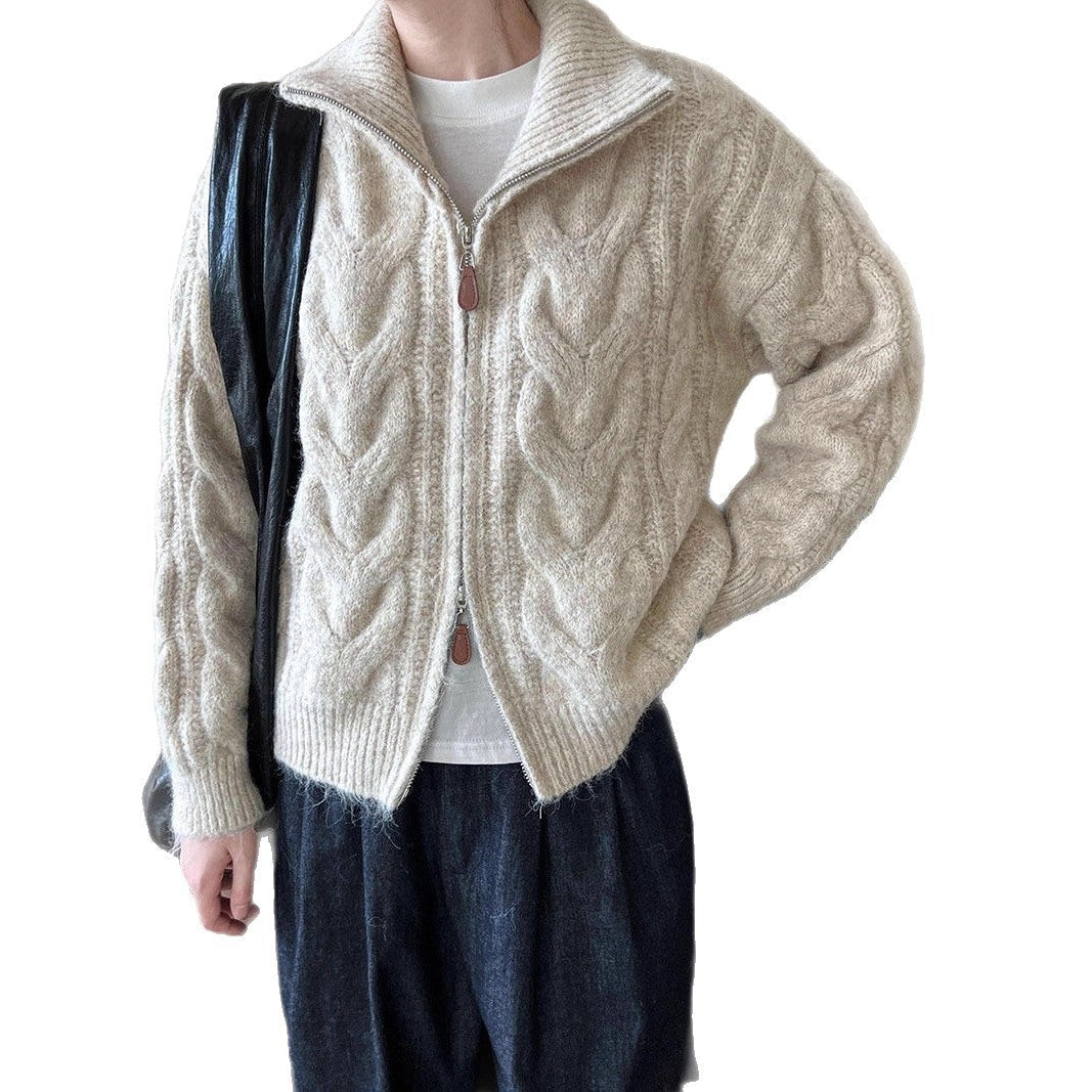 Damen Grobstrickjacke Hochkragen Reißverschluss Eveloria