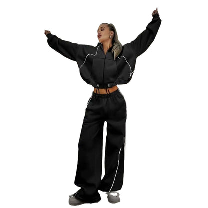 Damen Jogginganzug Weites Design Reißverschluss Eveloria