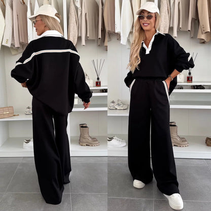 Damen Sportset Weites Oberteil Polo Kragen Eveloria