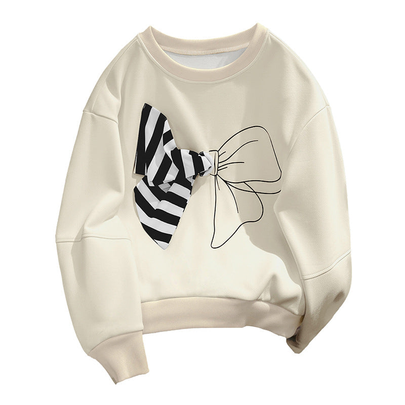 Damen Sweatshirt mit Schleifenmotiv Moderner Schnitt Grau