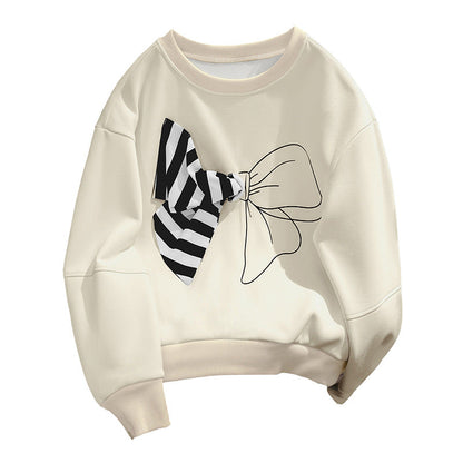 Damen Sweatshirt mit Schleifenmotiv Moderner Schnitt Grau