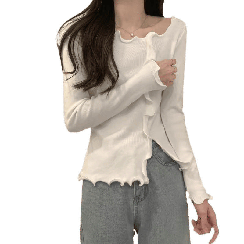 Damen Langarmoberteil Wellen-Saum Elegantes Design