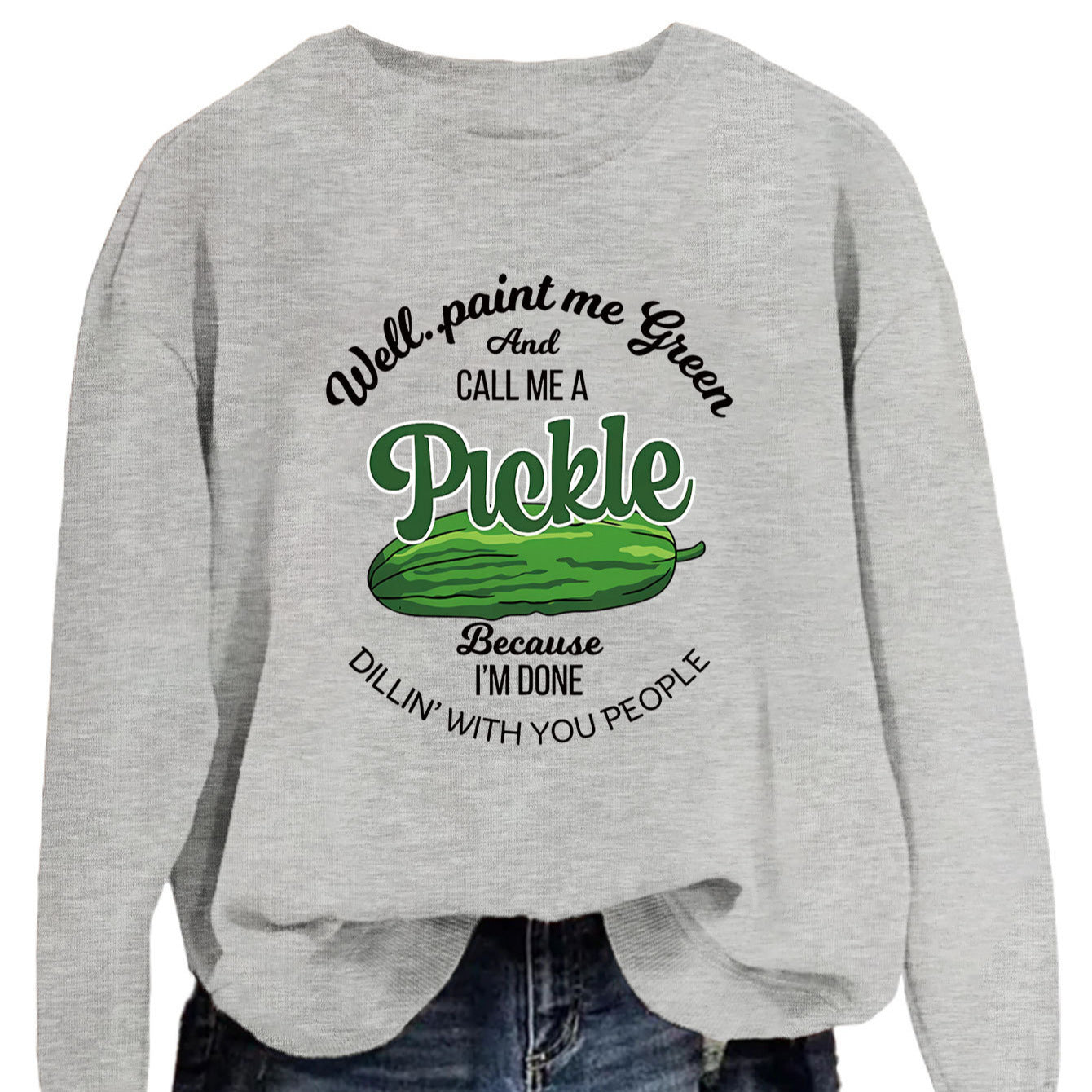 Damen Sweatshirt Gurkenmotiv Baumwolle Weiß