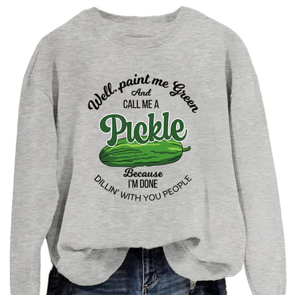 Damen Sweatshirt Gurkenmotiv Baumwolle Weiß