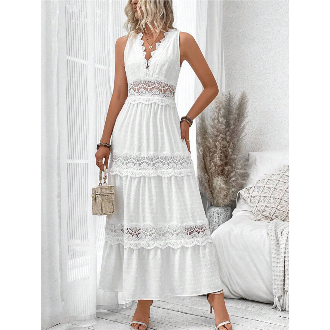 Eveloria Damen Spitzenkleid V-Ausschnitt