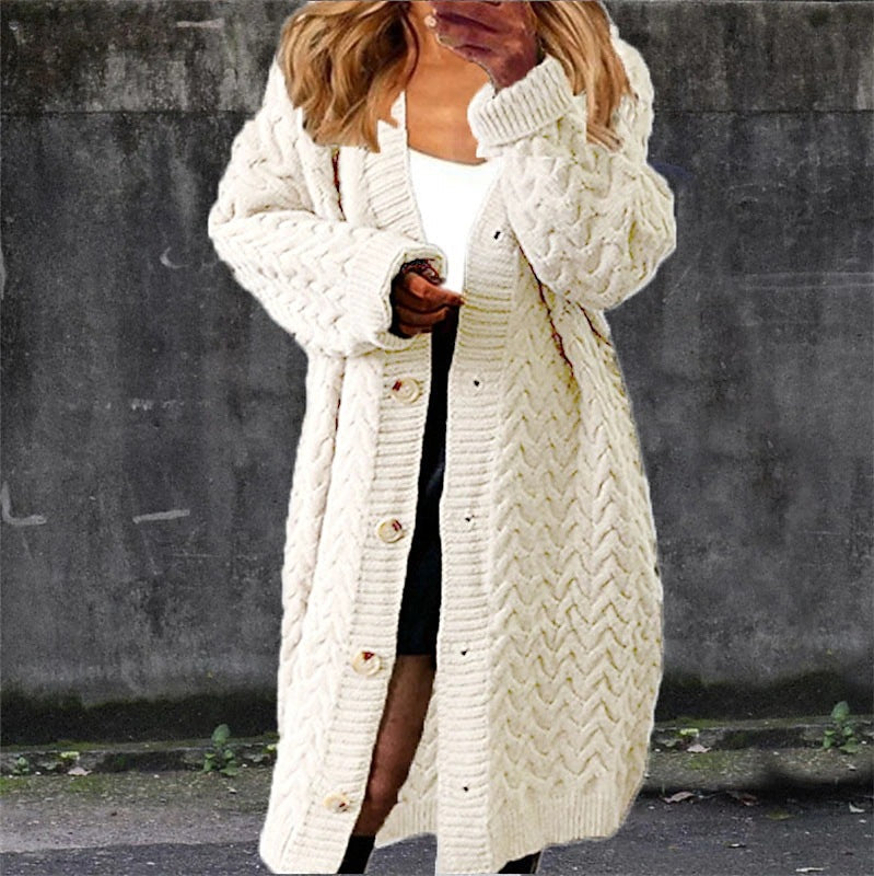 Damen Grobstrickjacke Strukturiertes Zopfdesign Beige