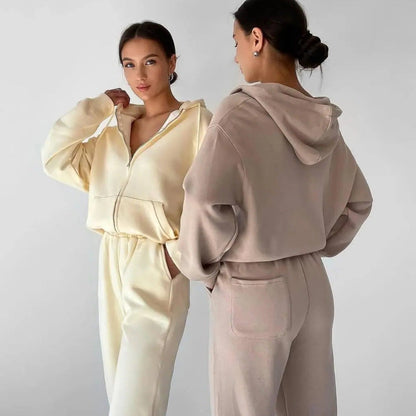 Damen Hoodie Jogginghose Set Baumwolle Bequem Grau - Eveloria
