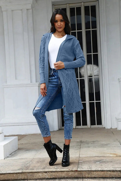 Damen Strickjacke mit Kapuze Zopfmuster Eveloria