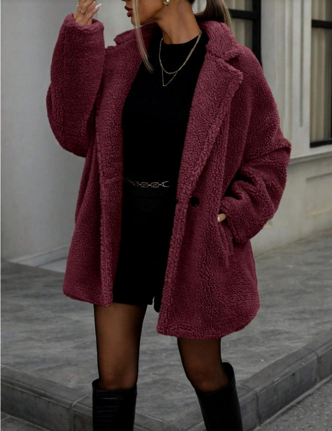 Damen Teddyjacke Kuscheljacke aus Plüschbezug