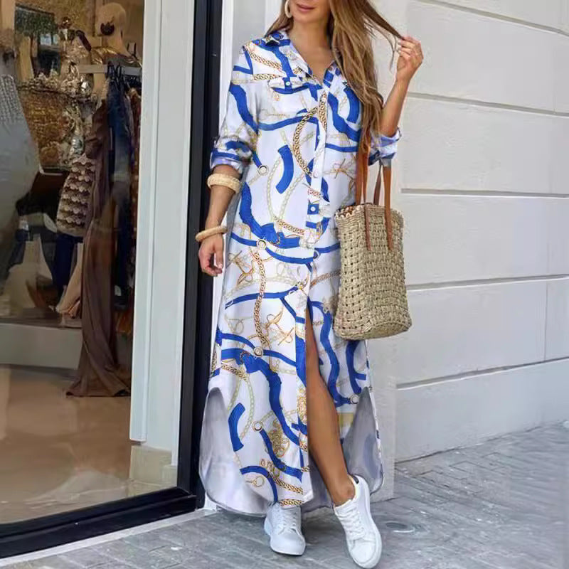 Damen Hemdblusenkleid mit Muster und Seitenschlitzen