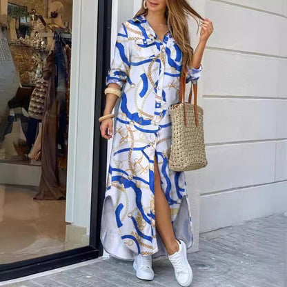 Damen Hemdblusenkleid mit Muster und Seitenschlitzen